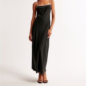 The A&F Elegant Black Satin Julia Slip Maxi Dress
